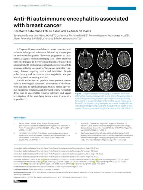 Pdf Anti Ri Autoimmune Encephalitis Associated With Breast Cancer