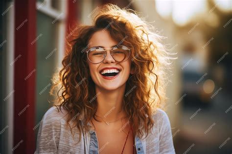 Premium Photo Happy Satisfied Woman Wearing Glasses Generative Ai