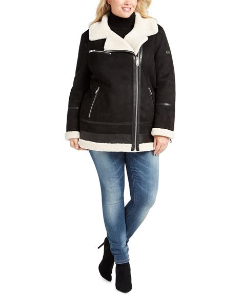 Calvin Klein Plus Size Asymmetrical Faux Shearling Moto Coat Stylish