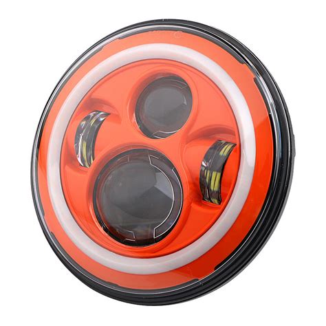 Orange Round Angle Eye Led Headlight Hi Low Beam Halo For Jeep