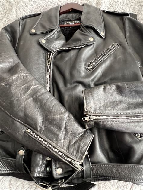 S Vintage Brooks Leather Cafe Motorcycle Jacket Gem