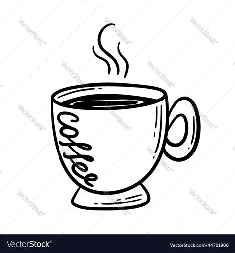 Cute Hot Coffee Cup Doodle Hand Drawn Line Vector Image