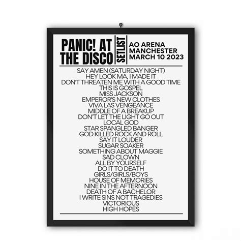 Replica Panic At The Disco Manchester 2023 Setlist March 10 Concert