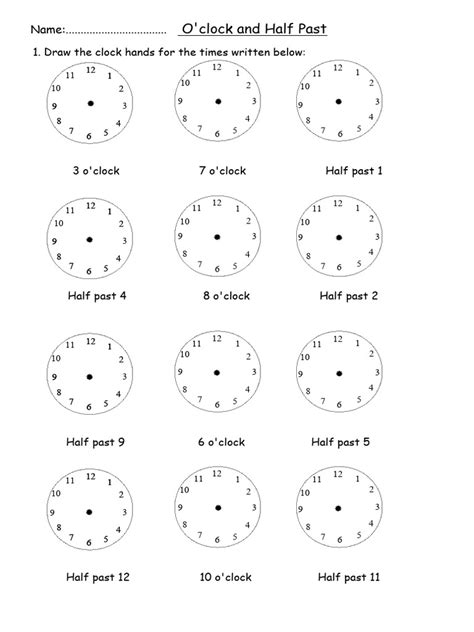 oclock    drawing worksheet