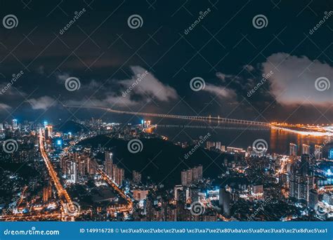 Aerial Photo of Hong Kong-zhuhai-macao Bridge at Night Stock Photo ...