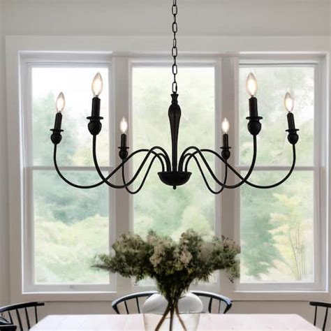 YANSUN 6 Light Black Farmhouse Chandelier Rustic Industrial Kitchen