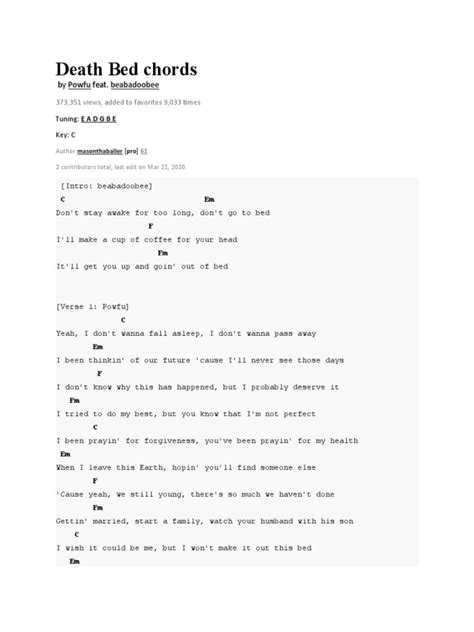 Death Bed Chords: Powfu Beabadoobee | PDF | Musical Forms | Musical ...