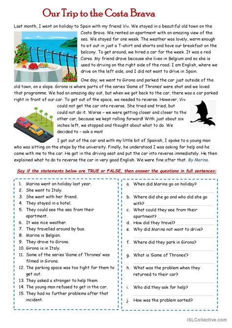 Our Trip To The Costa Brava Finding English Esl Worksheets Pdf Doc