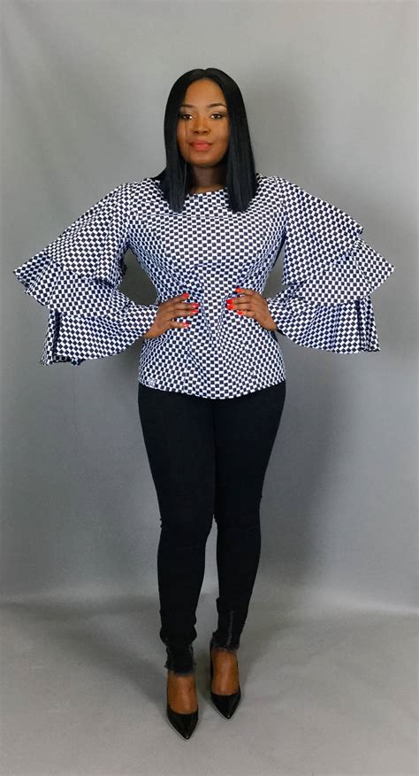 African Clothingafrican Print Three Tiered Ruffle Sleeve Top African Topsafri Tops And Blouses