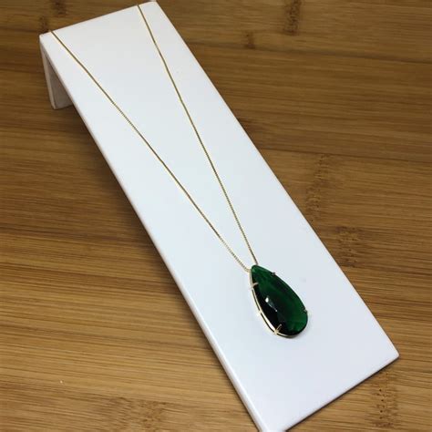 Colar Cm Gota Cristal Verde Esmeralda Banhado Ouro Elo