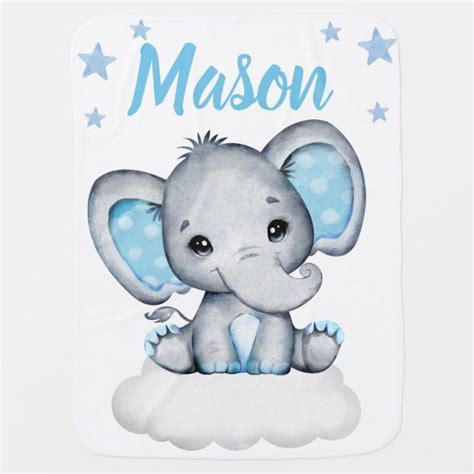 Elephant Boy Baby Blankets Star Blue Name Zazzle Baby Boy Blankets