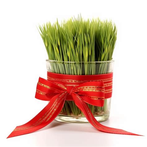 Nowruz Tradicional A O Nuevo Persa Wheatgrass Con Cinta Roja Aislada