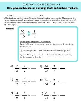 Use Equivalent Fractions As A Strategy To Add And Subtract Fractions