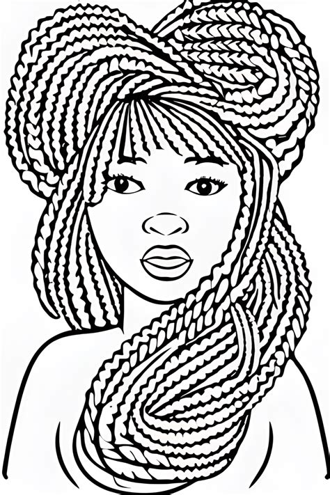 Black Woman With Braids Coloring Page Creative Fabrica