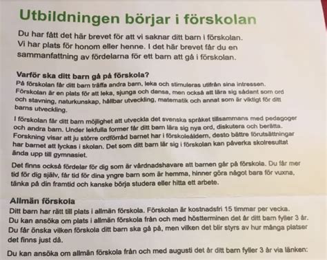 Exempel på brev som skickas ut till föräldrar för att få dem att sätta