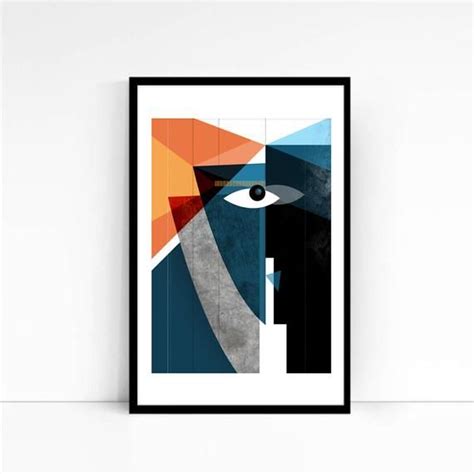 Kiss - Modern Abstract faces, Geometric Art, large Abstract Art Print, Contemporary Art, Cubist ...