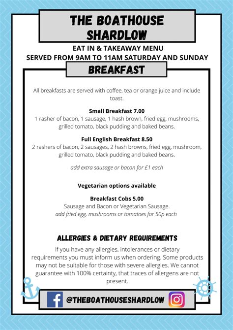 BREAKFAST MENU – The Boathouse – Shardlow