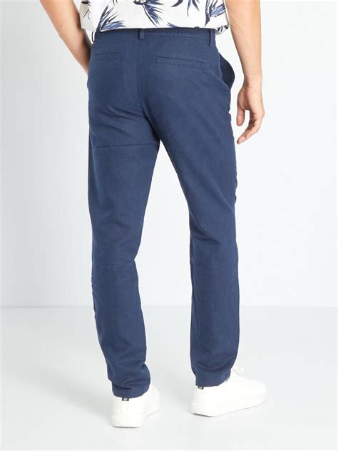 Slim Fit Chino Broek Met Linnen Blauw Kiabi