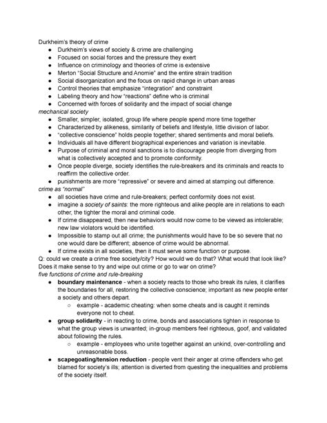Durkheim Modernization Merton Strain And Crime Class Durkheims