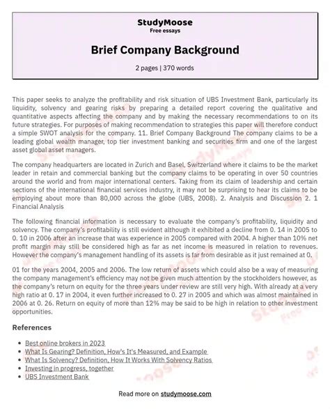 Brief Company Background Free Essay Example