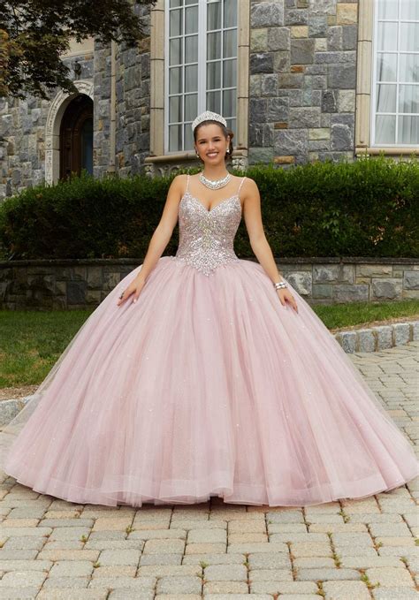 Glitter Tulle Quinceañera Dress With Three Dimensional Floral Appliqués