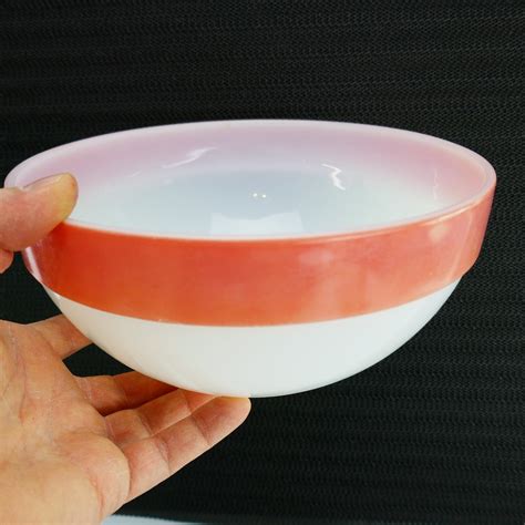 Vintage Fire King Mixing Bowl Pink Band Milk Glass Kitchen 85 Etsy