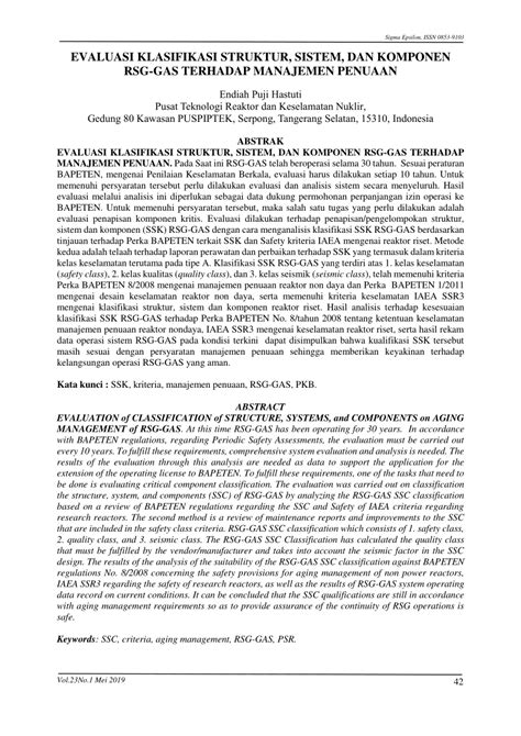 Pdf Evaluasi Klasifikasi Struktur Sistem Dan Komponen Rsg Gas