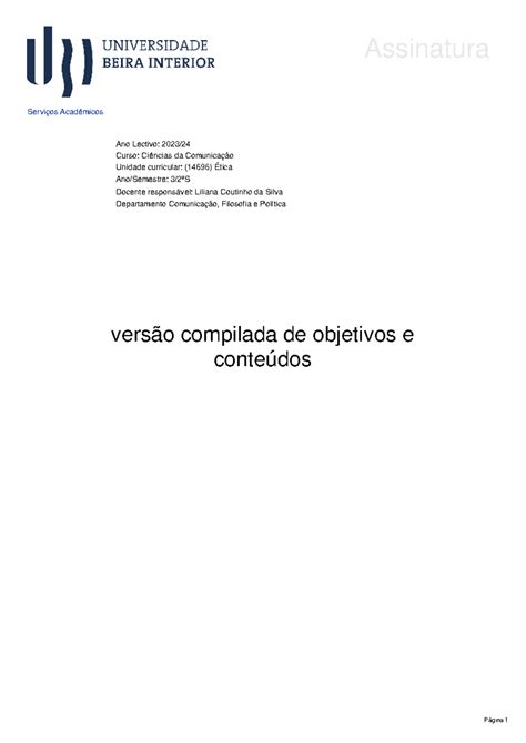 Ficha UC Ética Ciências da Comunicação Serviços Académicos