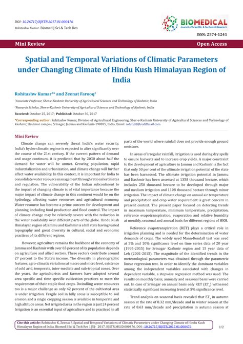 PDF Spatial And Temporal Variations Of Climatic Parameters Under