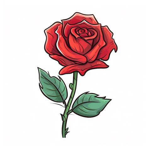 Un Dibujo De Una Rosa Roja Con Un Tallo Y Hojas Verdes Foto Premium