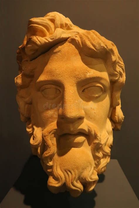 The Head Of The Greek God Zeus Carved Out Of Marble Displayed At The