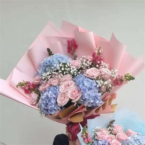 Promo The Korean Bouquet Bucket Buket Bunga Segar Hydrangea Roses