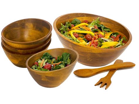 4 Piece Wood Caesar Salad Bowl on Stand Set | WoodardandCharles.com