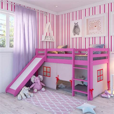 Camas Com Escorregador E Cabana - Cama Infantil Kids Com Escorregador E Cabaninha Em Madeira Maciça 3009 ...