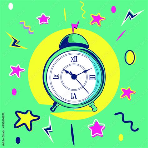 The 80s And 90s Clock With Funky Colorful Design Style Textures And