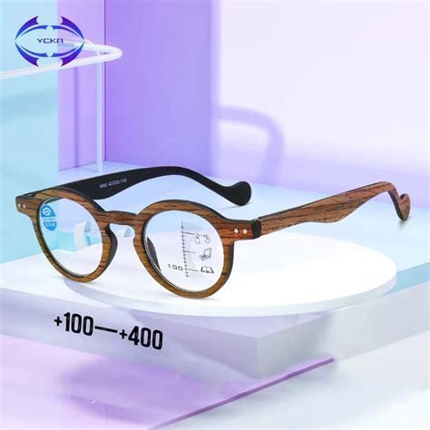 Vcka Progressive Multifocal Men Women Frameless Reading Glasses Anti Blue Light Round Eyewear