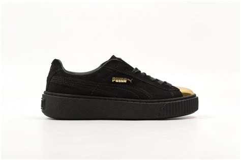 Puma Suede Platform Metallic Gold Black Womens Pimp Kicks