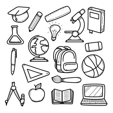 Set of education doodle illustration. Hand-drawn school vector elements isolated on white ...