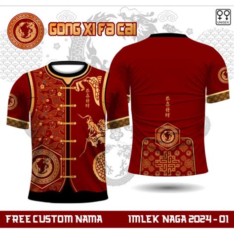 Jual Baju Cheongsam Kaos Imlek 2024 Jersey Shio Naga Tahun Baru Cina