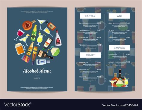 Menu Template With Alcoholic Drinks In Royalty Free Vector