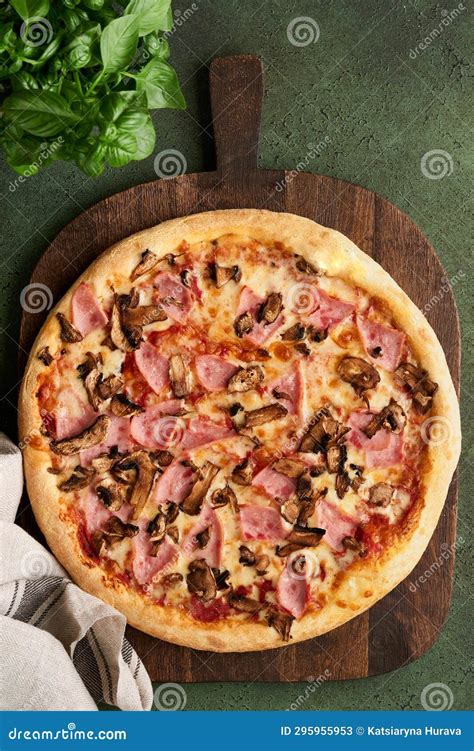 Pizza Traditional Bacon Pizza With Ham Mushrooms Pickled Cucumber