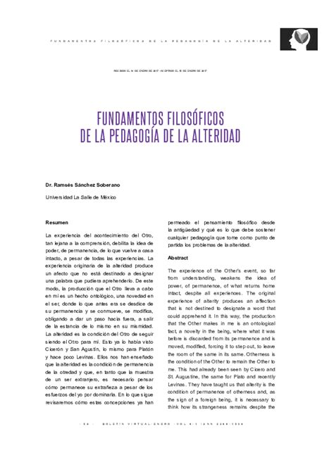 Pdf Fundamentos Filosóficos De La Pedagogía De La Alteridad Boletín