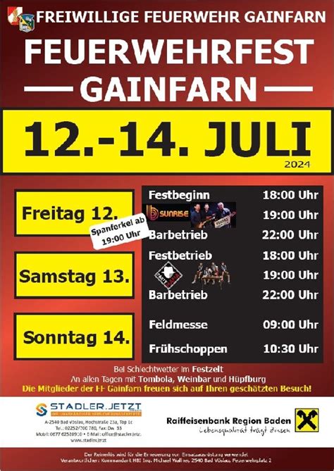 Feuerwehrfest Juli Freiwillige Feuerwehr Gainfarn