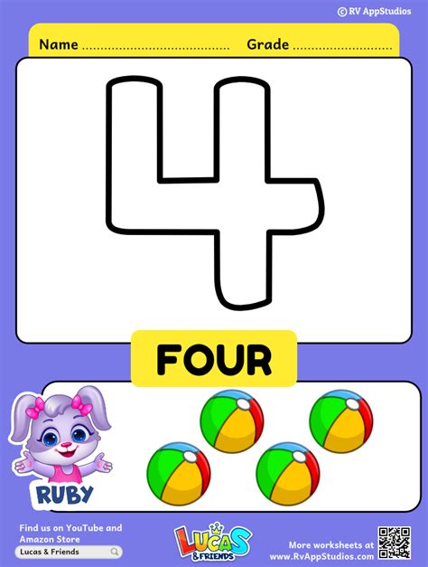 Number 4 Coloring sheet | Color 4 Number Printable Worksheet