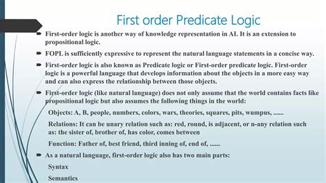 Artificial Intelligence Ai Prepositional Logic Pl And First Order Predicate Logic Fopl