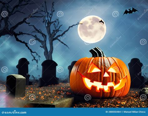 Eerie Halloween Celebration Full Moon Spooky Tree Jack O Lantern