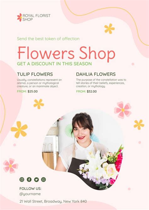 Get This Cute Floral Flowers Shop Discount Poster Template For Free