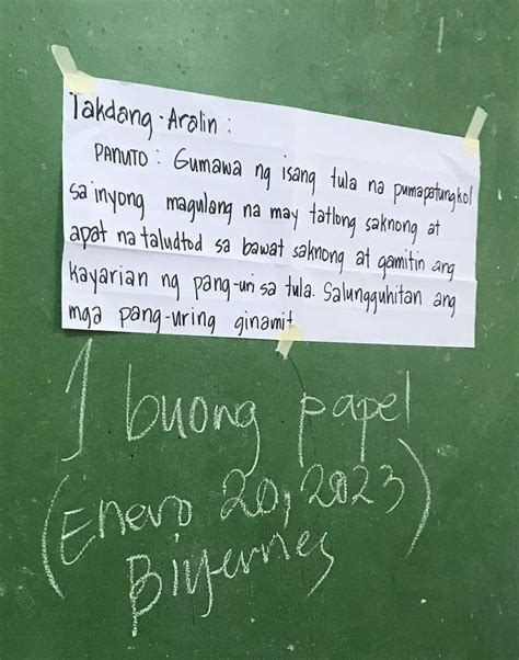 PANUTO Gumawa Ng Isang Tula Na Pumapatungkol Inyong Magulang Na May