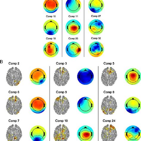 Maps Of Strong Component Pairs Estimated Using Ica And Emsica A