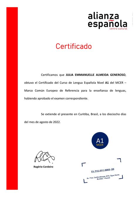 Certificado De Espanhol Intermedi Rio Pdf